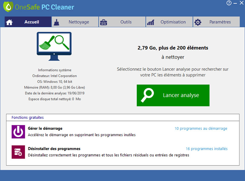 onesafe lancer analyse pc